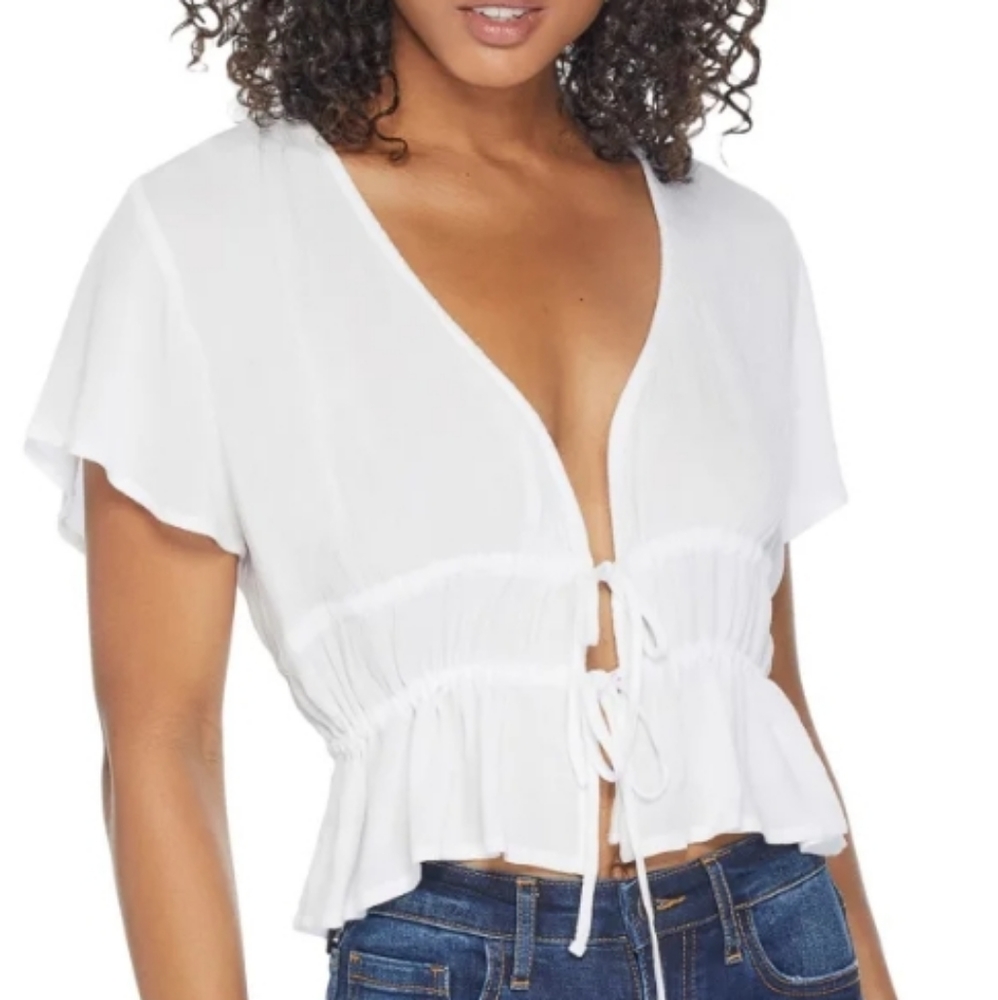 White Guess Tie Up Top
